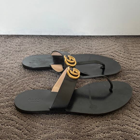 Gucci Marmont GG Thong Sandals Black Slip On Flip Flop Flat Size EU 39 US 9 - Picture 5 of 11